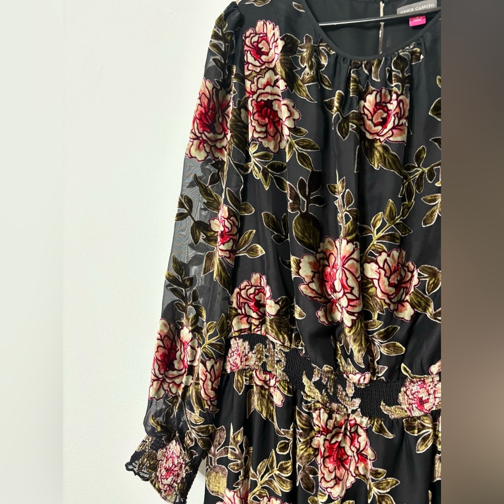 Vince Camuto Black Floral Long Sleeve Dress - Picture 3 of 10